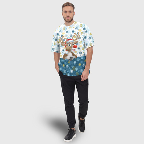 Мужская футболка oversize 3D Весёлый Оленёнок, цвет 3D печать - фото 5