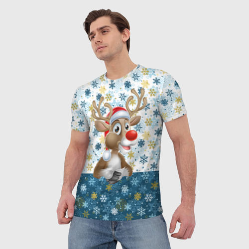 Мужская футболка 3D с принтом Весёлый Оленёнок, фото на моделе #1