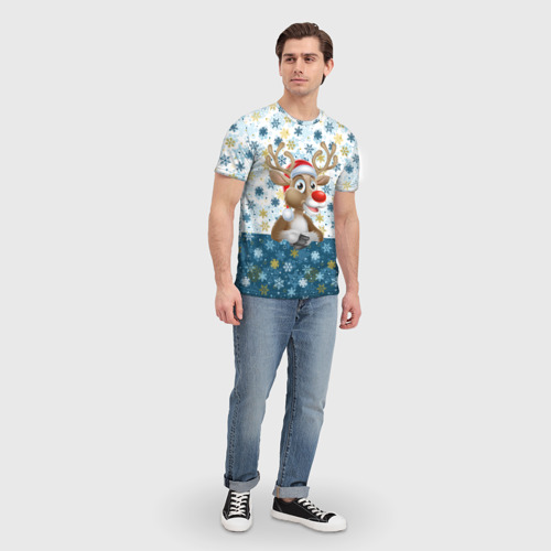 Мужская футболка 3D с принтом Весёлый Оленёнок, вид сбоку #3