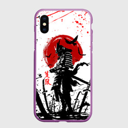 Чехол для iPhone XS Max матовый Ghost of Tsushima: самурай на фоне красного солнца