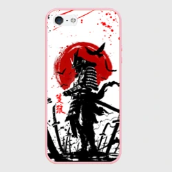 Чехол для iPhone 5/5S матовый Ghost of Tsushima: самурай на фоне красного солнца