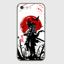 Чехол для iPhone 5/5S матовый Ghost of Tsushima: самурай на фоне красного солнца