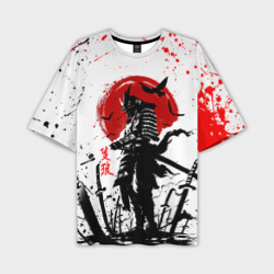 Мужская футболка oversize 3D Ghost of Tsushima: самурай на фоне красного солнца