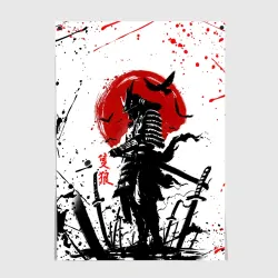 Постер Ghost of Tsushima: самурай на фоне красного солнца