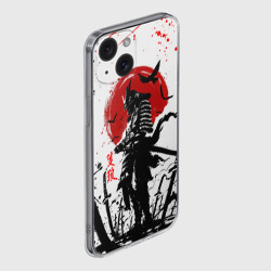 Чехол для iPhone 15 силиконовый с защитой камеры Ghost of Tsushima: самурай на фоне красного солнца - фото 2