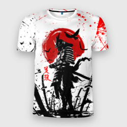 Мужская футболка 3D Slim Ghost of Tsushima: самурай на фоне красного солнца