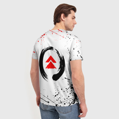 Мужская футболка 3D с принтом Ghost of Tsushima: самурай на фоне красного солнца, вид сзади #2