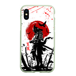 Чехол для iPhone XS Max матовый Ghost of Tsushima: самурай на фоне красного солнца