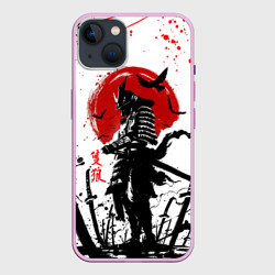 Чехол iPhone 14 Plus Ghost of Tsushima: призрак на фоне красного солнца