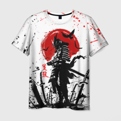 Мужская футболка 3D Ghost of Tsushima: самурай на фоне красного солнца
