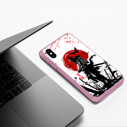 Чехол для iPhone XS Max матовый Ghost of Tsushima: самурай на фоне красного солнца, цвет розовый - фото 5