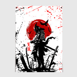 Постер Ghost of Tsushima: самурай на фоне красного солнца