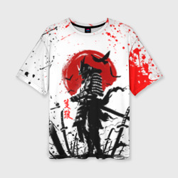 Женская футболка oversize 3D Ghost of Tsushima: самурай на фоне красного солнца