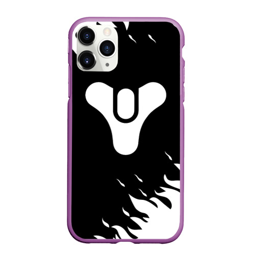 Чехол для iPhone 11 Pro Max матовый Destiny 2 logo white fire, цвет фиолетовый