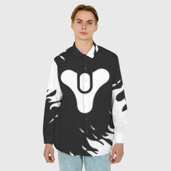 Мужская рубашка oversize 3D Destiny 2 logo white fire - фото 2