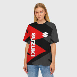 Женская футболка oversize 3D Suzuki Сузуки red logo - фото 2