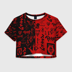 Женская футболка Crop-top 3D Berserk black red Берсерк паттерн