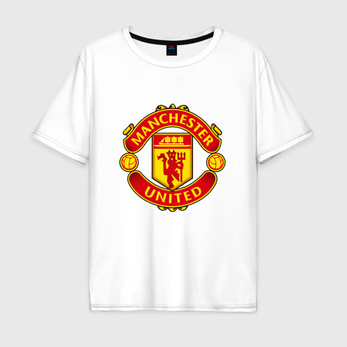 Мужская футболка хлопок Oversize Манчестер Юнайтед логотип, цвет белый