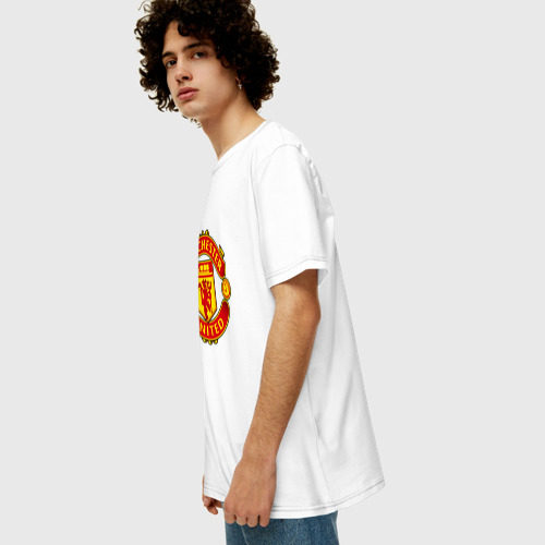 Мужская футболка хлопок Oversize Манчестер Юнайтед логотип, цвет белый - фото 5