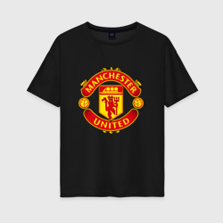 Женская футболка хлопок Oversize Манчестер Юнайтед логотип