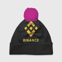 Шапка 3D c помпоном Бинанс лого carbon Binance logo