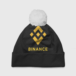 Шапка 3D c помпоном Бинанс лого carbon Binance logo