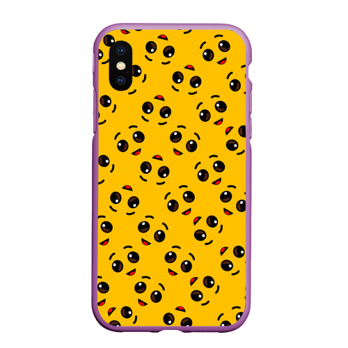 Чехол для iPhone XS Max матовый Fortnite banana face pattern Фортнайт лицо банана, цвет фиолетовый