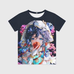 Детская футболка 3D Venti gi ест яблоко Genshin Impact Геншин Импакт