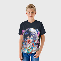 Детская футболка 3D Venti gi ест яблоко Genshin Impact Геншин Импакт - фото 2