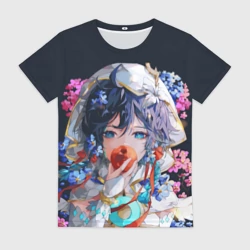 Женская футболка 3D Venti gi ест яблоко Genshin Impact Геншин Импакт