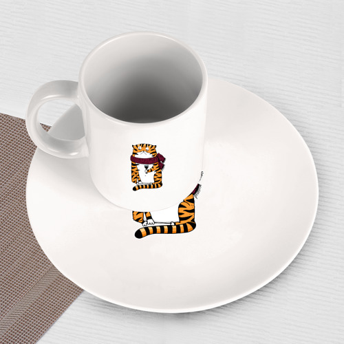 Набор: тарелка + кружка Недовольный тигр с бокалом вина - фото 3