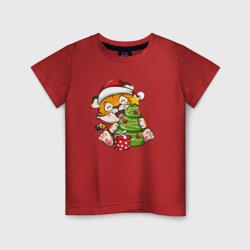 Детская футболка хлопок Веселый тигренок с елкой