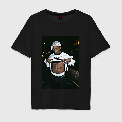 Мужская футболка хлопок Oversize Legends Never Die 2Pac, цвет черный