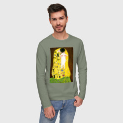 Мужской лонгслив хлопок Густав Климт влюблённые поцелуй с котом - фото 2