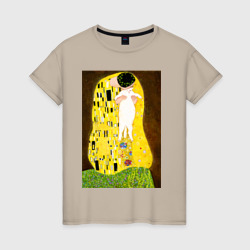 Женская футболка хлопок Густав Климт влюблённые поцелуй с котом