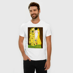 Мужская футболка хлопок Slim Густав Климт влюблённые поцелуй с котом - фото 2