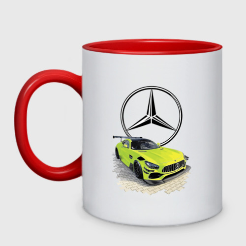 Кружка двухцветная Mercedes V8 Biturbo racing, цвет белый + красный