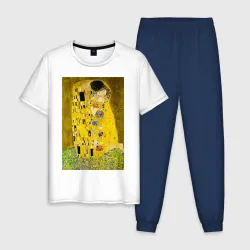 Мужская пижама с белой футболкой хлопок Поцелуй картина Климта