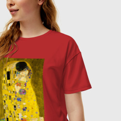 Женская футболка хлопок Oversize Поцелуй картина Климта - фото 2