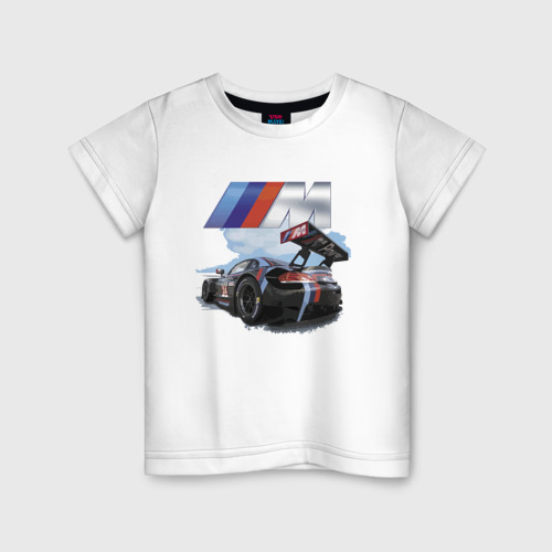 Детская футболка из хлопка с принтом BmW m power motorsport Racing Team, вид спереди №1
