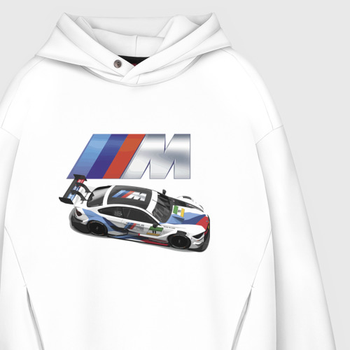 Мужское худи Oversize хлопок BMW great racing team, цвет белый - фото 4