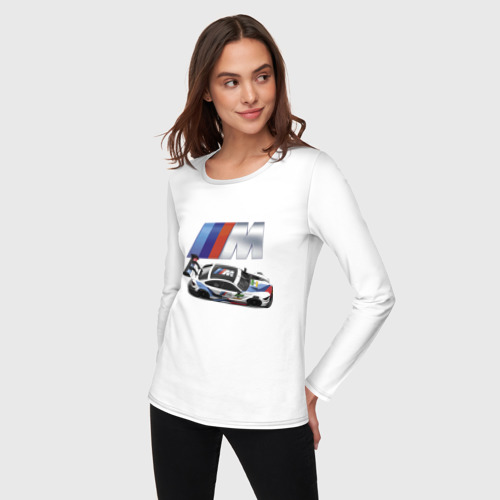 Женский лонгслив хлопок BMW great racing team, цвет белый - фото 3