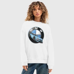 Женский свитшот oversize без начеса хлопок BMW самая престижная марка автомобиля - фото 2