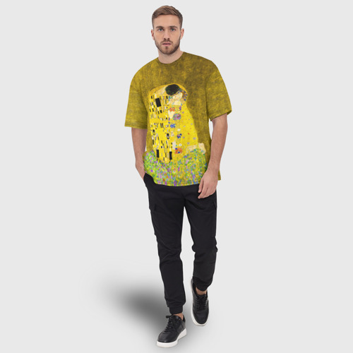 Мужская футболка oversize 3D Влюблённые поцелуй художник Климт, цвет 3D печать - фото 5