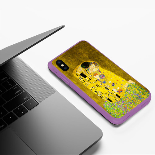 Чехол для iPhone XS Max матовый Влюблённые поцелуй художник Климт, цвет фиолетовый - фото 5