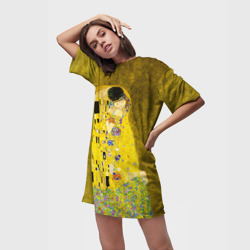 Платье-футболка 3D Влюблённые поцелуй художник Климт - фото 2
