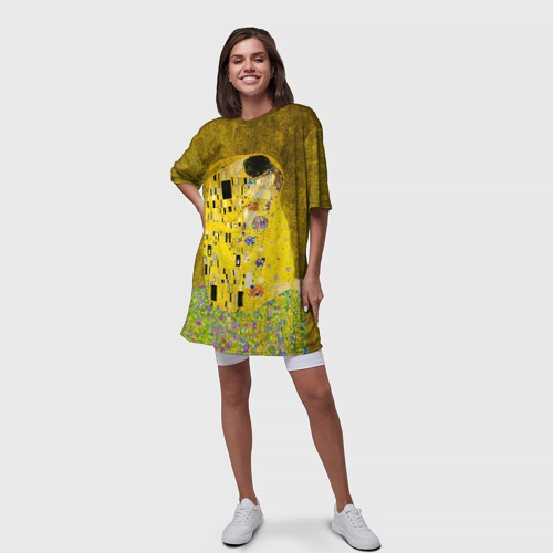 Платье-футболка 3D Влюблённые поцелуй художник Климт, цвет 3D печать - фото 5