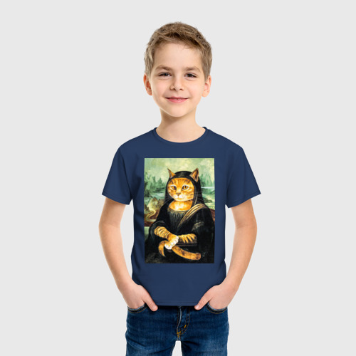 Детская футболка хлопок Мона киса, цвет темно-синий - фото 3