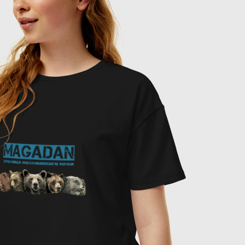 Женская футболка хлопок Oversize Магадан столица, цвет черный - фото 3