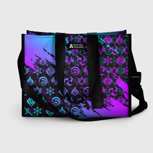 Сумка-шоппер 3D Genshin neon pattern symbol неон эмблемы